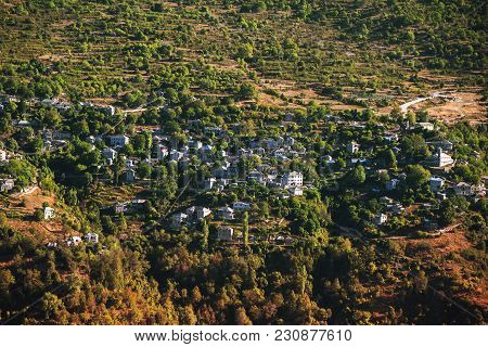 Panoramic View Of Traditional Village Kalarites In National Park Of Tzoumerka, Greece Epirus Region