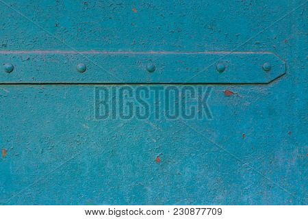 Old Blue Paint On Door Or Gate Of Building, Iron Sheet, Shuffled Over Time. Pattern, Background, Tem