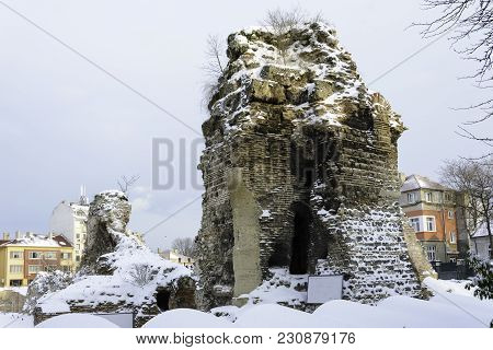 Roman Term Covered With Fresh Snow In Varna, Bulgaria.