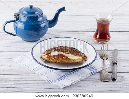 Turkish Traditional Breakfast With Kumru In Izmir