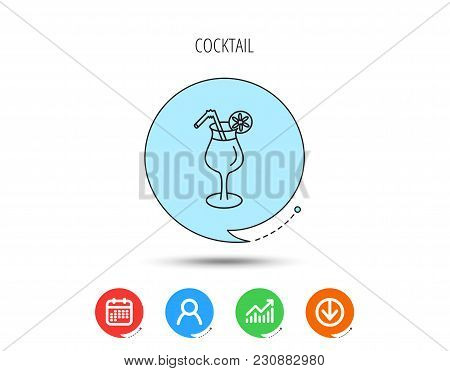 Cocktail Icon. Glass Of Alcohol Drink Sign. Calendar, User And Business Chart, Download Arrow Icons.