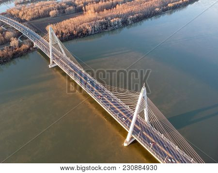 Aerial Photo Of Megyeri Bridge In Budapest, Hungary