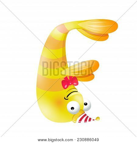 Vector One Letter F Of Sea Cartoon Alphabet Isolated On White Background.