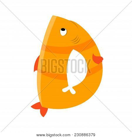 Vector One Letter D Of Sea Cartoon Alphabet Isolated On White Background.