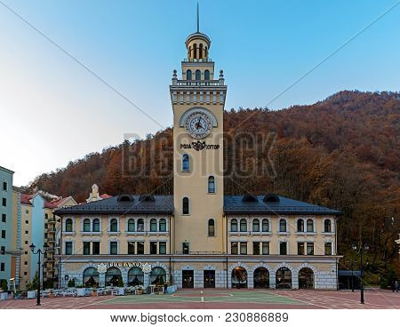 Sochi, Russia - November 16, 2017: Roza Khutor Village In Sochi, Russia. It Is Famous Ski And Snowbo