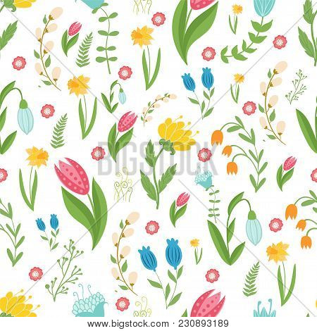 Easter Concept Seamless Pattern. Cute Flowers. Seamless Pattern