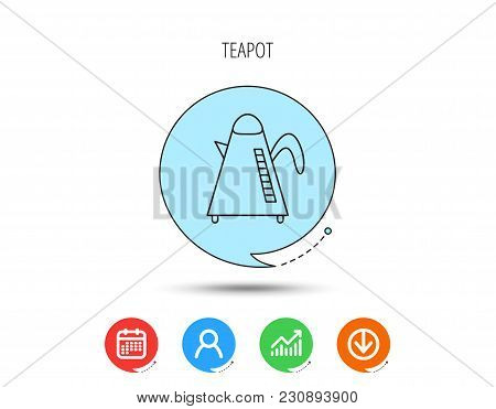 Teapot Icon. Kitchen Kettle Sign. Hot Drink Appliance Tool. Calendar, User And Business Chart, Downl