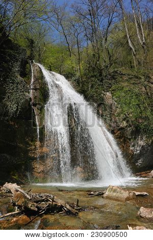 Waterfall. The Famous Waterfall Jur-jur In Crimea In The Tract Haphal.