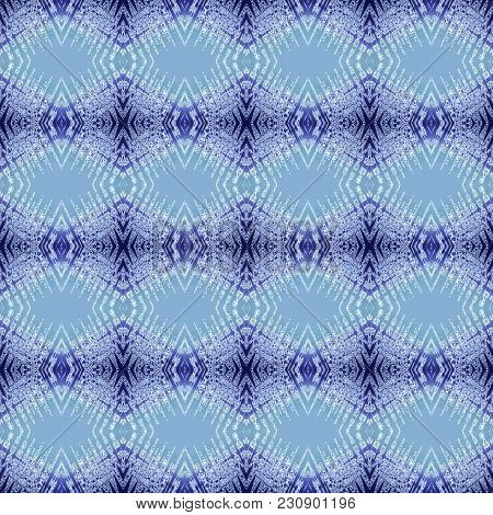 Seamless Pattern With White, Gray, Pale Blue Art Lines And Forms. Abstract Kaleidoscope Background, 