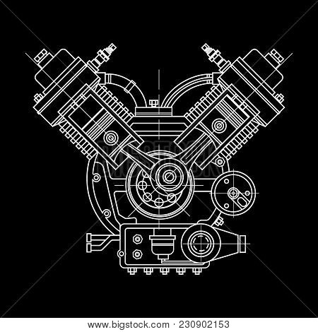 An Internal Combustion Motor. The Drawing Engine Of The Machine In Section, Illustrating The Inner S