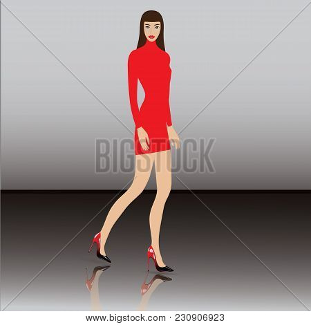 Woman In Realistic Patent Leather Shoes With High Heels Red-black Mirror Image Of Footwear Art Creat