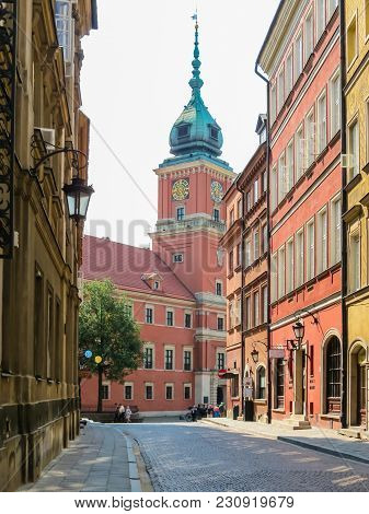 Warsaw, Poland - June 29, 2013: Old Town Of Warsaw, Poland. Warsaw Postcard. Old Colorful Buildings 