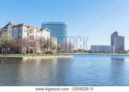 Lakeside Apartment Building Complex With Blue Sky In America