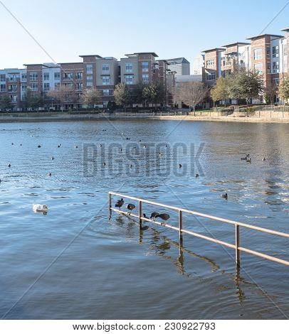 Lakeside Apartment Building Complex With Blue Sky In America