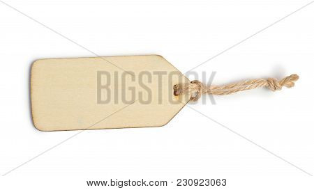 Mockup Rustic Wood Tag Label Isolated Clipping Mask On White Background With Path, Top View.