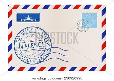 Envelope. With Valence, Italy Postmark. Vector Illustration Isolated On White Background