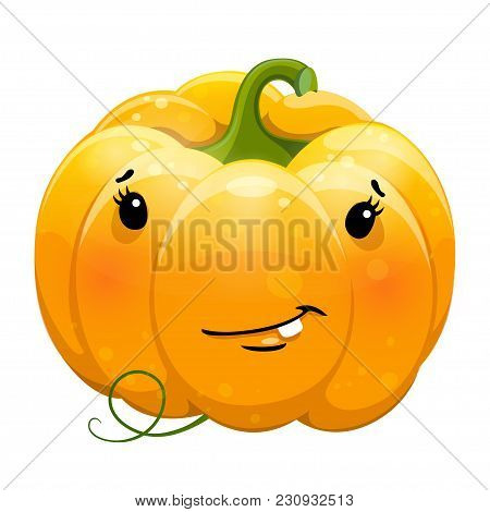Cartoon Fun Toothy Smile Pumpkin Character. Vector Illustration, Isolated, Clip-art On A White Backg