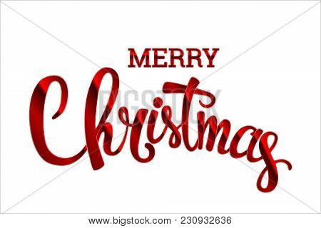Inscription Merry Christmas Red Handwritten Lettering Inscription Holiday Phrase, Typography Banner