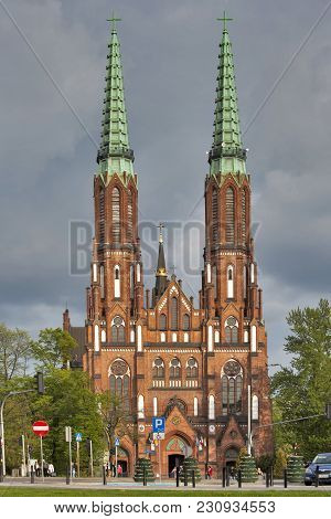 Warsaw, Poland - May 01, 2017, Twin Towered Cathedral Of Saint Michael The Archangel And Saint Flori