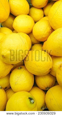 Yellow Lemon For Sale At The  Supermarket.
