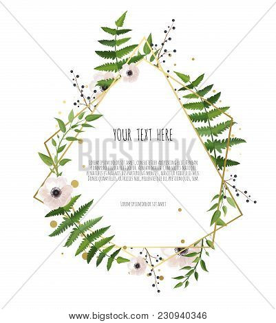 Floral Wreath With Green Eucalyptus Leaves. Frame Border With Copy Space.
