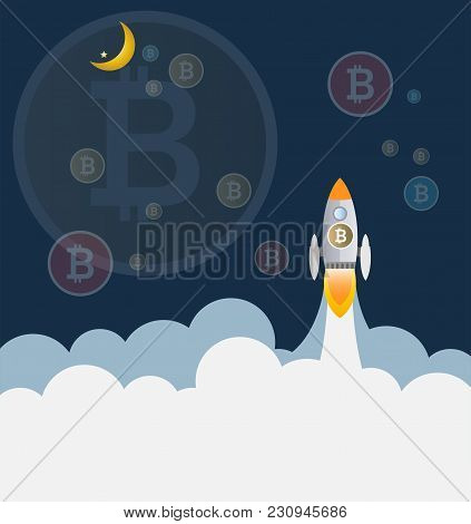 Rocket And Bitcoin Digital Money Business Concept