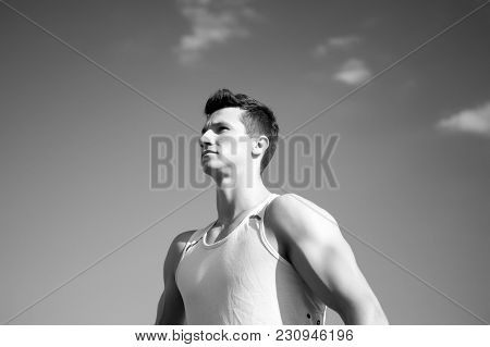 Fitness Model With Muscular Hands, Biceps, Triceps, Strong Muscles. Sport And Healthy Lifestyle Conc