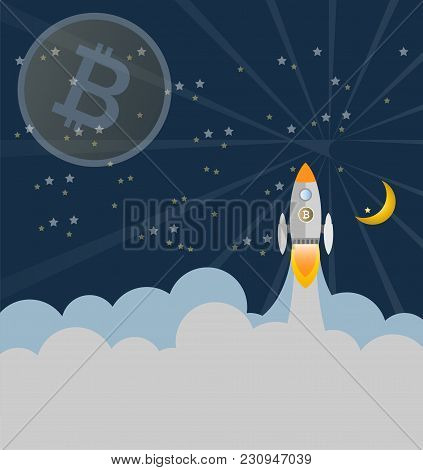 Rocket And Bitcoin Digital Money Business Concept