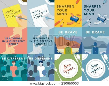Set of illustrations exploring the concept of human values