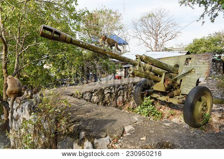 Old Artillery Piece Of The Red Khmer On Cambodia