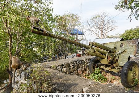 Old Artillery Piece Of The Red Khmer On Cambodia