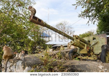 Old Artillery Piece Of The Red Khmer On Cambodia