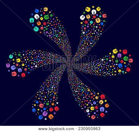 Bright Dual Head Interface Spiral Flower Shape On A Dark Background. Impressive Whirlpool Created Fr