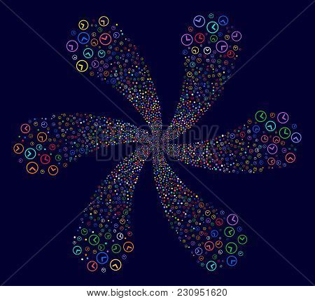 Attractive Clock Cyclonic Burst On A Dark Background. Suggestive Centrifugal Explosion Created From 