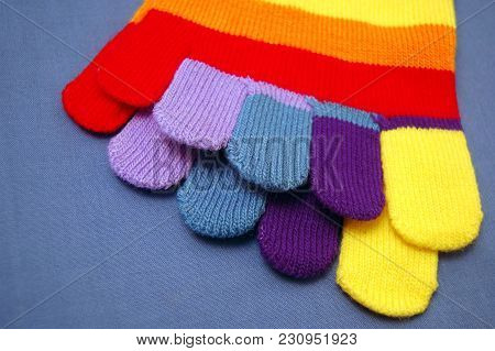 Rainbow Multi Coloured Colored Toe Socks Blue Vibrant