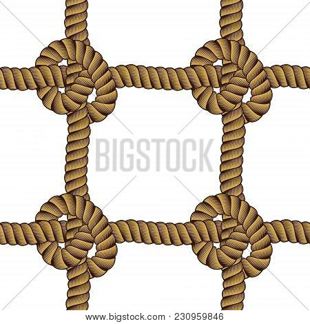Seamless Nautical Rope Pattern Vector. Endless Navy Illustration With Loop Cord Lines Ornament. Cord