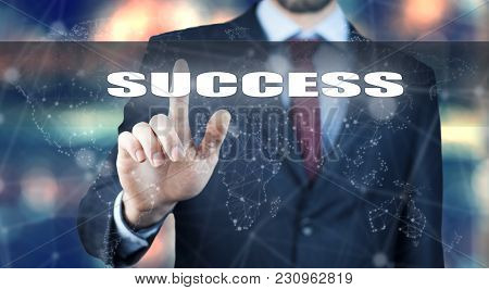 Businessman Hand Touching Success Sign On Virtual Screen
