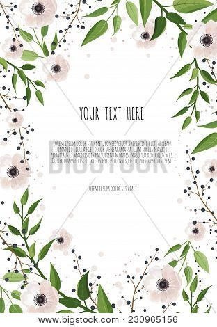 Floral Wreath With Green Eucalyptus Leaves. Frame Border With Copy Space.