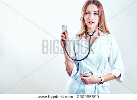 Emale Doctor On Duty Welcoming Patient At The Hospital, Friendly Professional, Healthcare
