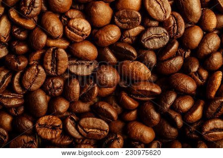 Coffee Beans Close-up. Beautiful Saturated Colore, Spresso