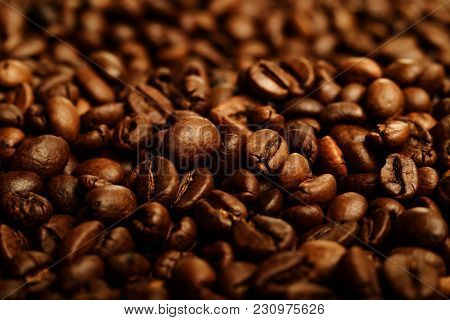 Coffee Beans Close-up. Beautiful Saturated Colore, Spresso