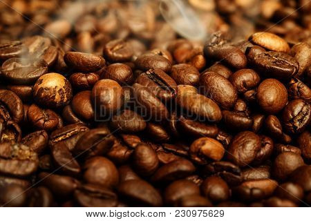 Coffee Beans Close-up. Beautiful Saturated Colore, Spresso