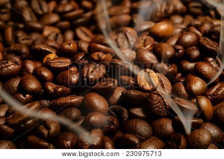 Coffee Beans Close-up. Beautiful Saturated Colore, Spresso
