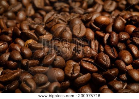 Coffee Beans Close-up. Beautiful Saturated Colore, Spresso