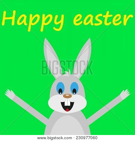 Funny Easter Rabbit On Green Background Vector Illustration