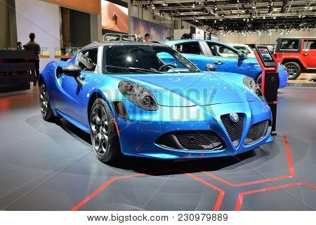 Dubai, Uae - November 18: The Alfa Romeo 4c Sportscar Is On Dubai Motor Show 2017 On November 18, 20