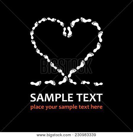 Heart Made With The Footprints On Black Background, T-shirt Graphics.
