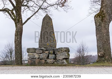 An Old Milestone In Granit Stone  With Text 1781
