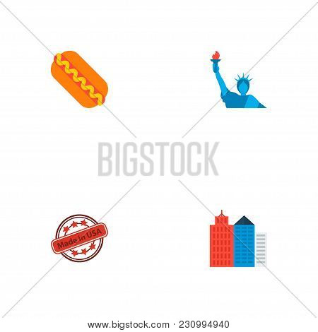 Set Of Usa Icons Flat Style Symbols With Made In Usa, Liberty Statue, New York And Other Icons For Y