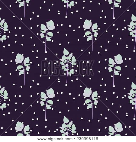 Seamless Vector Pattern With Eucalyptus Branches. Floral Repeat Purple Modern Background.